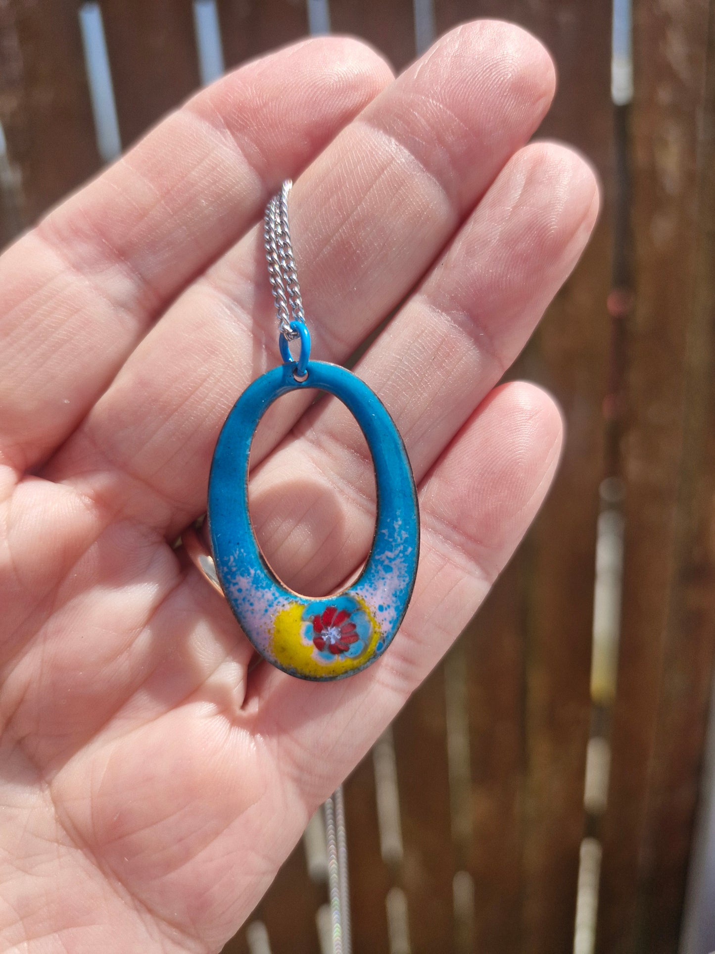 Copper Enamel Pendant Necklace | Teal Blue & Yellow | Handmade in Ireland