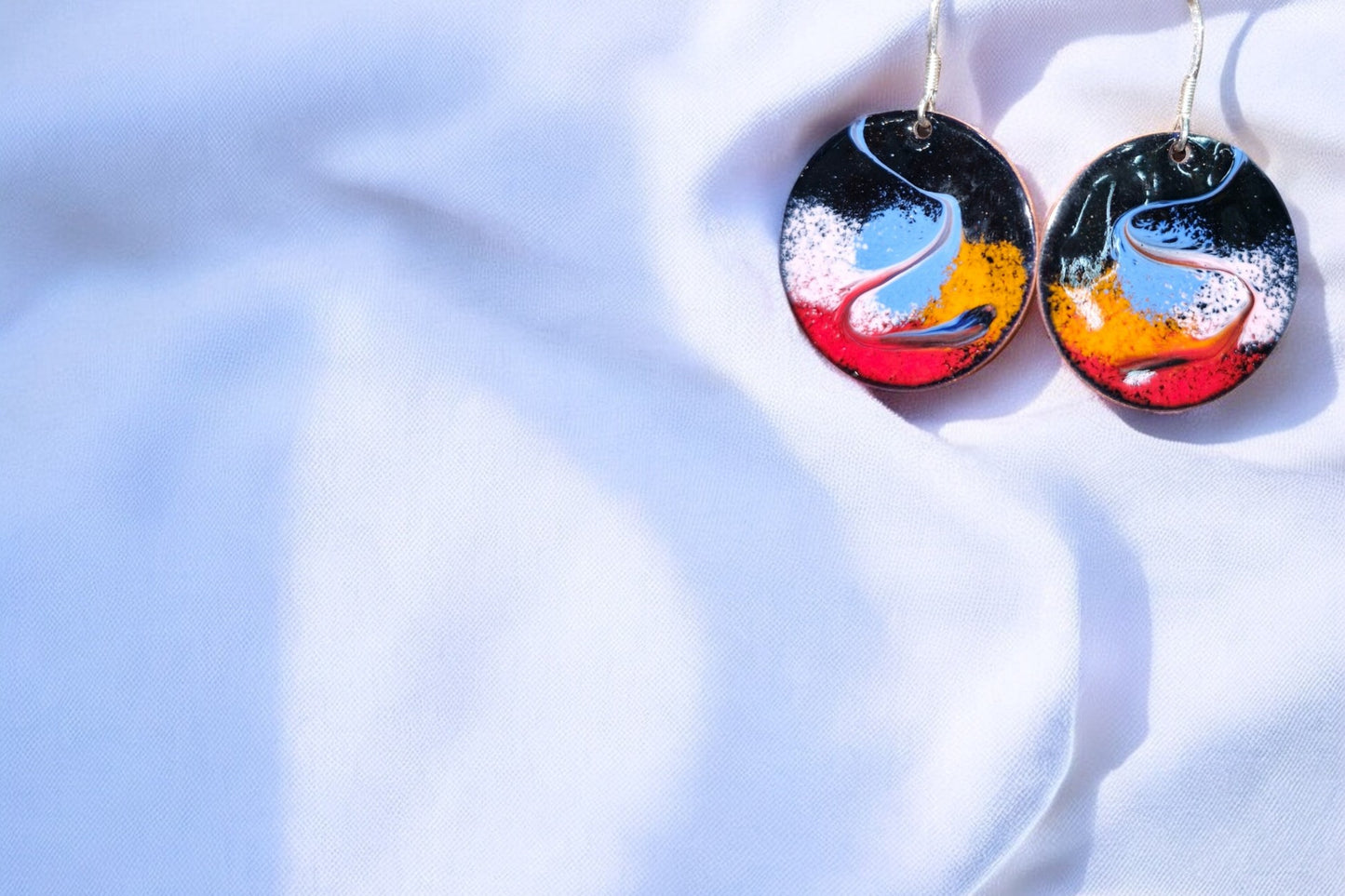 Carnival - Copper Enamel Drop Earrings |  Flame | Handmade in Ireland