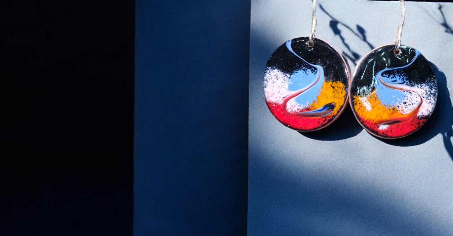 Carnival - Copper Enamel Drop Earrings |  Flame | Handmade in Ireland