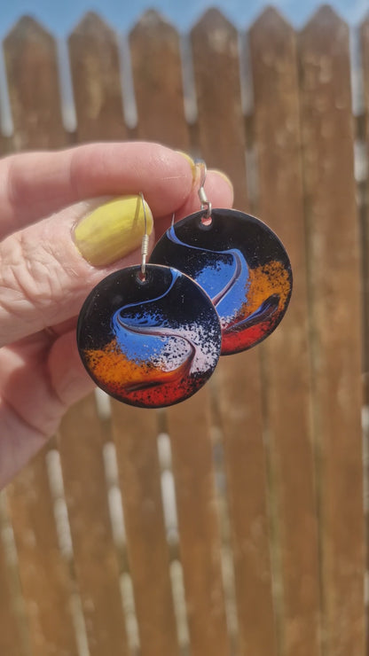 Carnival - Copper Enamel Drop Earrings |  Flame | Handmade in Ireland