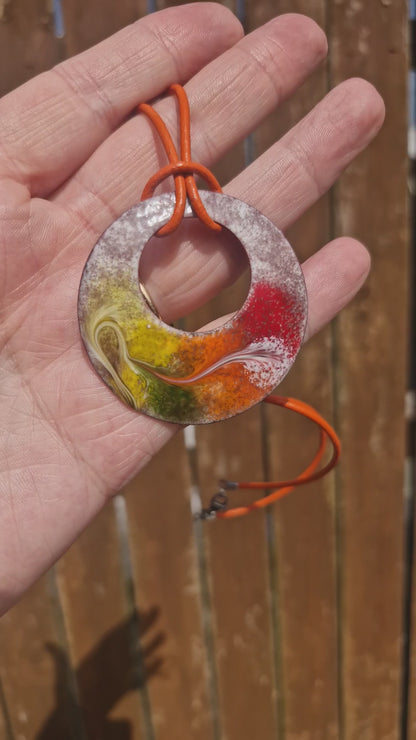 Céilí | Large Copper Enamel Circle Pendant Necklace | Summer Colours | Handmade in Ireland