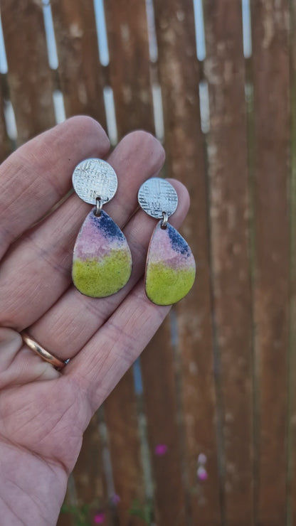 Handmade Irish Jewellery | Hand Crafted Textile Sterling Silver Posts & Enamel Teardrop Earrings