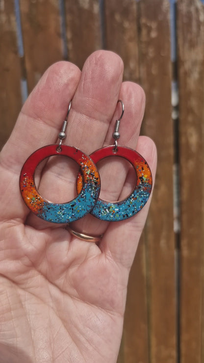 Lumi Élise Hoops - Copper Enamel Drop Earrings | Red, Orange & Teal Blue | Handmade in Ireland (Copy)