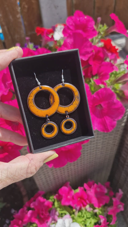 Fiesta - Copper Enamel Drop Earrings | Orange Flame | Handmade in Ireland