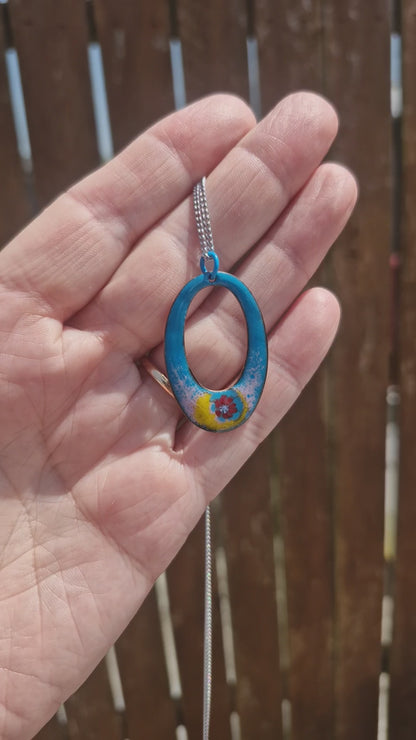 Copper Enamel Pendant Necklace | Teal Blue & Yellow | Handmade in Ireland