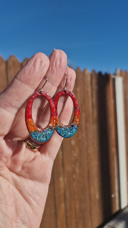 Lumi Élise Elongated Hoops - Copper Enamel Drop Earrings | Red, Orange & Teal Blue | Handmade in Ireland (Copy)
