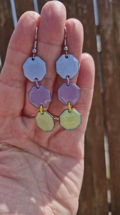 Garden Party - Copper Enamel Drop Earrings | Lavender, Spring Green & Mauve | Handmade in Ireland