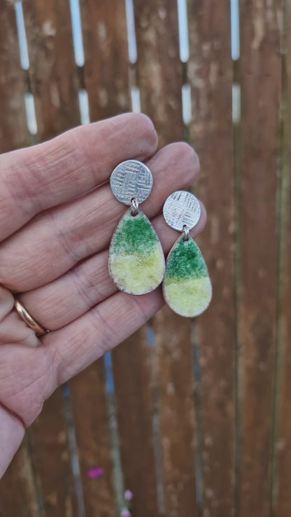 Handmade Irish Jewellery | Hand Crafted Textile Sterling Silver Posts & Enamel Teardrop Earrings