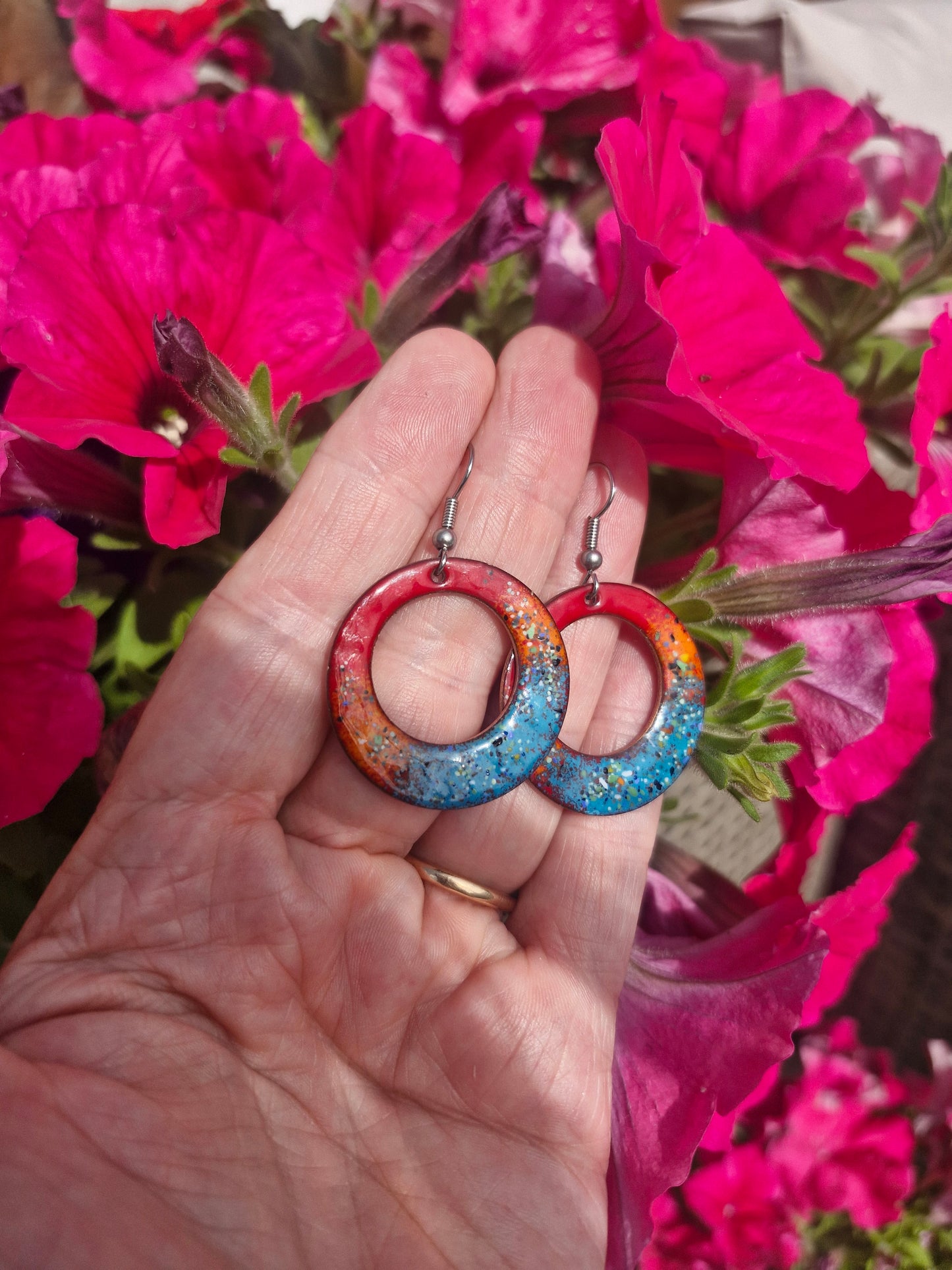 Lumi Élise Hoops - Copper Enamel Drop Earrings | Red, Orange & Teal Blue | Handmade in Ireland (Copy)