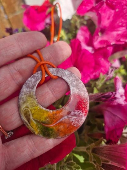 Céilí | Large Copper Enamel Circle Pendant Necklace | Summer Colours | Handmade in Ireland