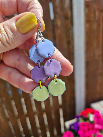 Garden Party - Copper Enamel Drop Earrings | Lavender, Spring Green & Mauve | Handmade in Ireland