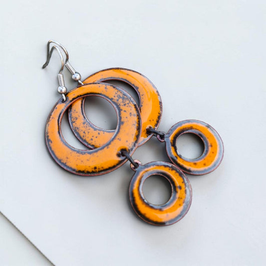 Fiesta - Copper Enamel Drop Earrings | Orange Flame | Handmade in Ireland