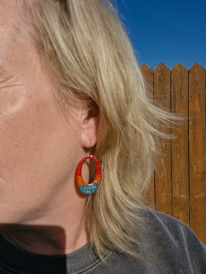 Lumi Élise Elongated Hoops - Copper Enamel Drop Earrings | Red, Orange & Teal Blue | Handmade in Ireland (Copy)