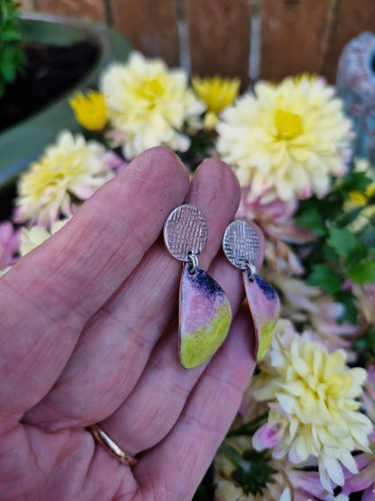 Handmade Irish Jewellery | Hand Crafted Textile Sterling Silver Posts & Enamel Teardrop Earrings