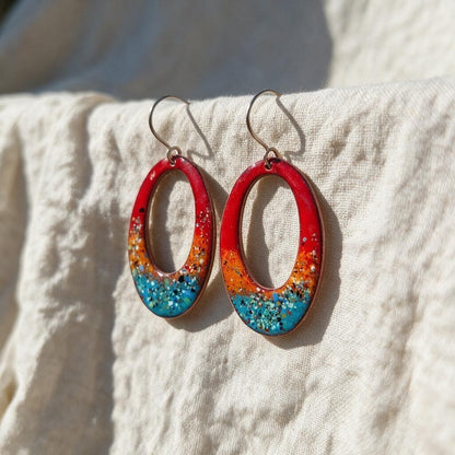 Lumi Élise Elongated Hoops - Copper Enamel Drop Earrings | Red, Orange & Teal Blue | Handmade in Ireland (Copy)