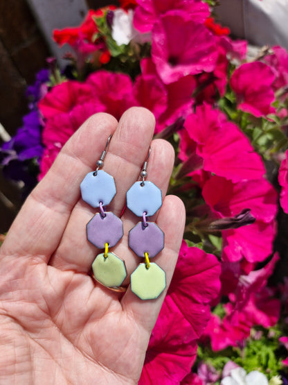 Garden Party - Copper Enamel Drop Earrings | Lavender, Spring Green & Mauve | Handmade in Ireland