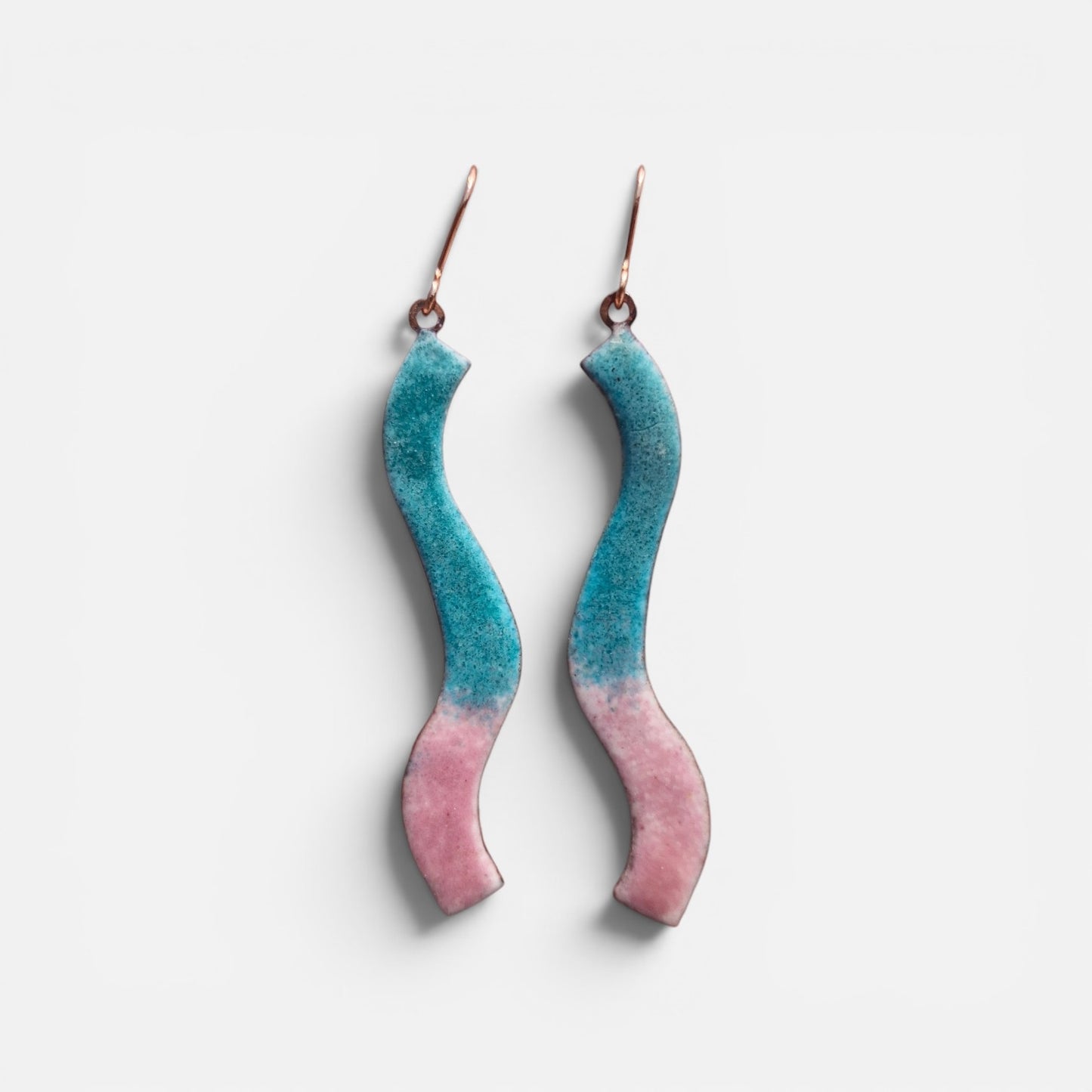 Wave - Copper Enamel Drop Earrings |  Turquoise and Pink | Handmade in Ireland