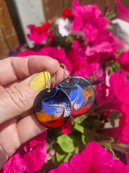 Carnival - Copper Enamel Drop Earrings |  Flame | Handmade in Ireland