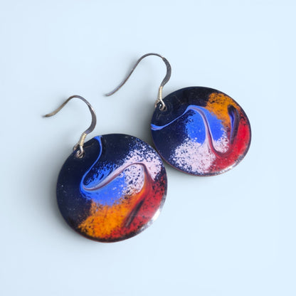 Carnival - Copper Enamel Drop Earrings |  Flame | Handmade in Ireland
