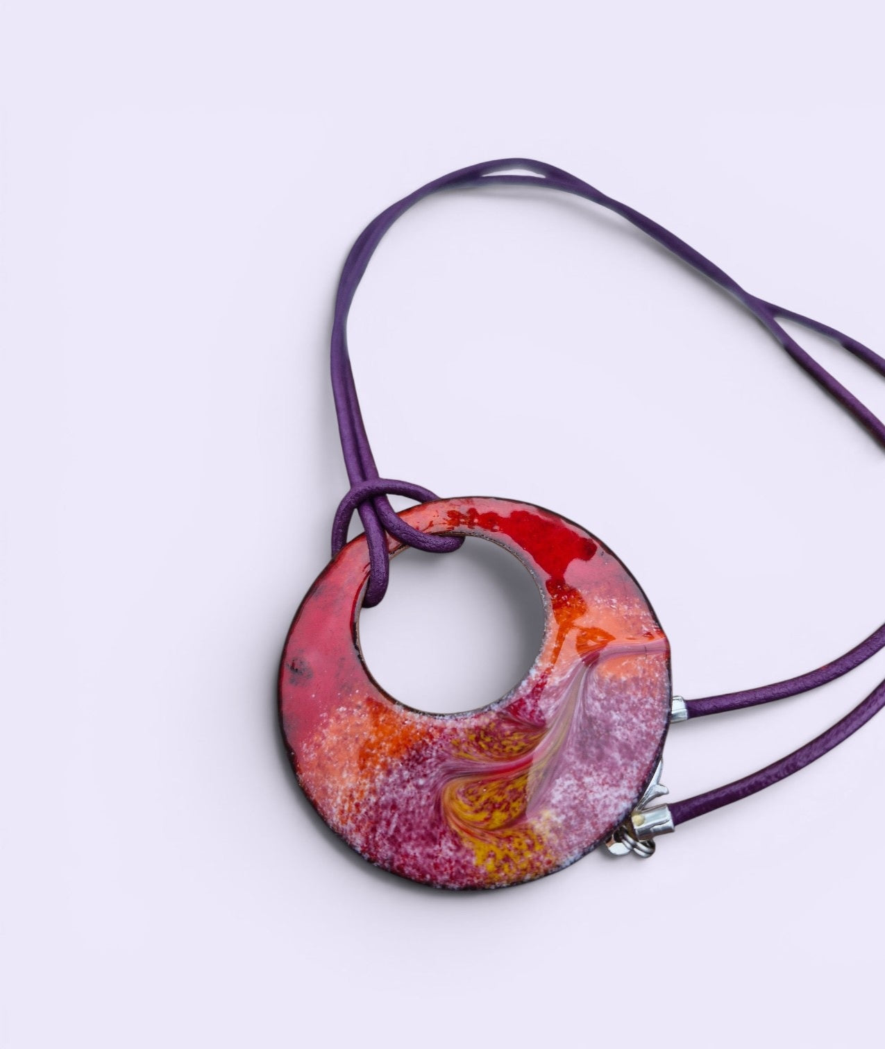 Handmade Irish Jewellery – Céilí Enamel Copper Pendant Necklace, Red & Pink Sunset