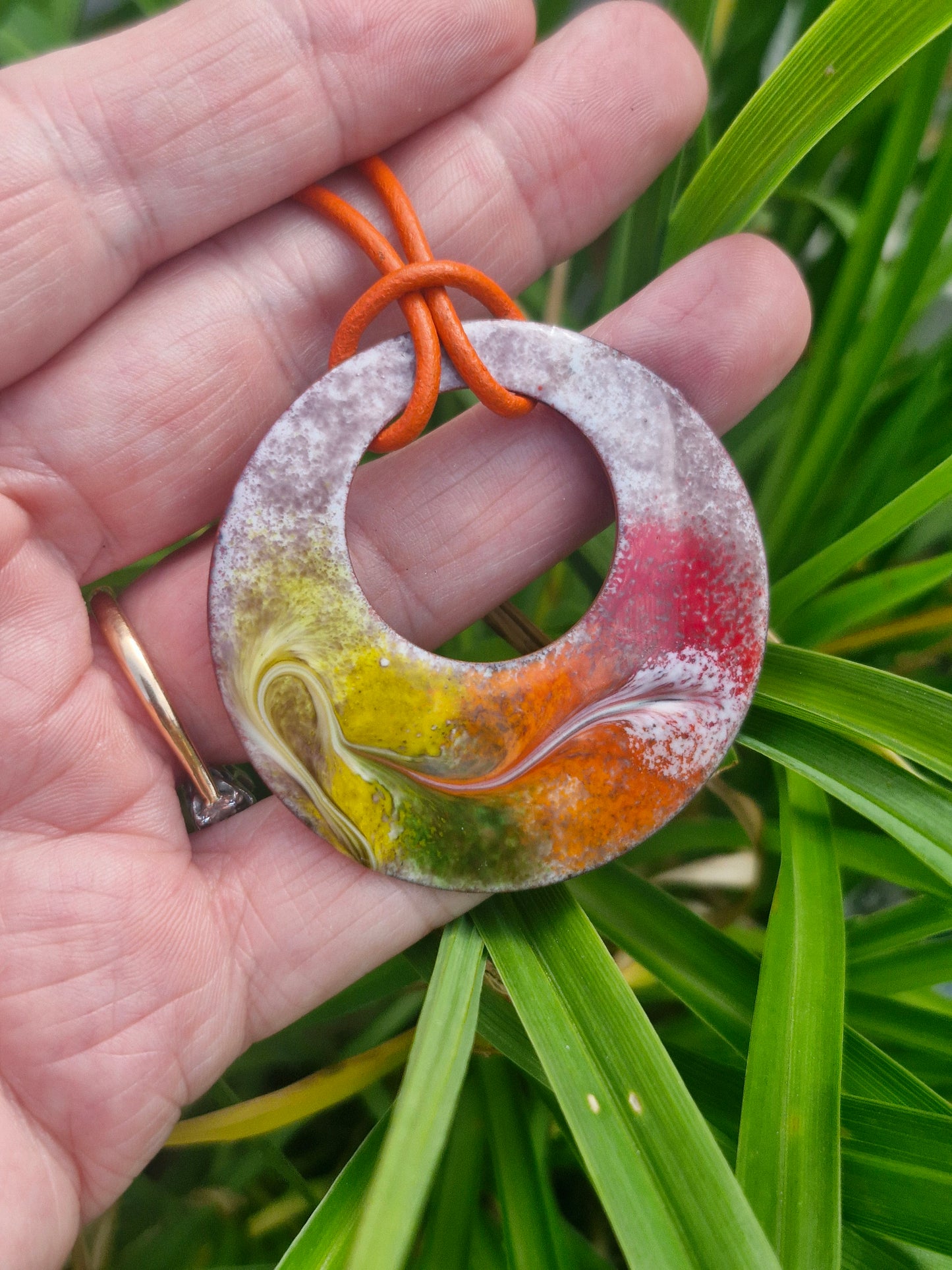 Céilí | Large Copper Enamel Circle Pendant Necklace | Summer Colours | Handmade in Ireland