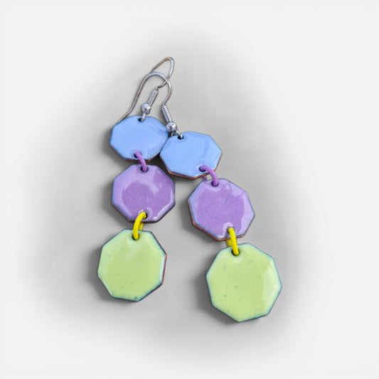 Garden Party - Copper Enamel Drop Earrings | Lavender, Spring Green & Mauve | Handmade in Ireland