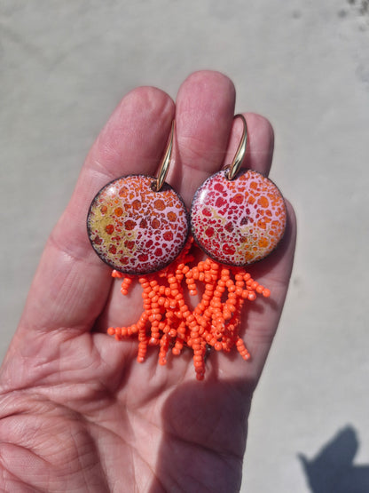 Coral Reef - Copper Enamel Drop Earrings |  Coral | Handmade in Ireland