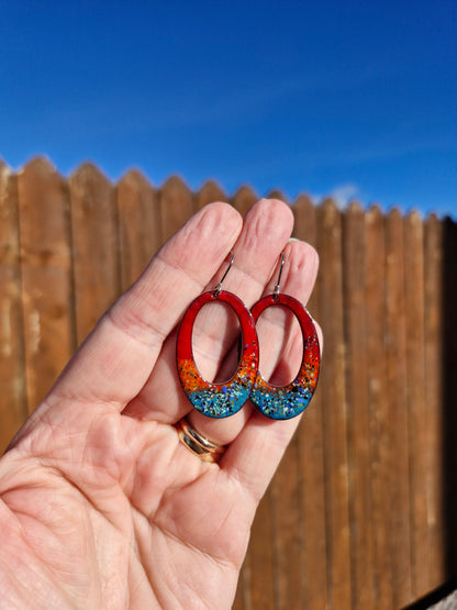 Lumi Élise Elongated Hoops - Copper Enamel Drop Earrings | Red, Orange & Teal Blue | Handmade in Ireland (Copy)