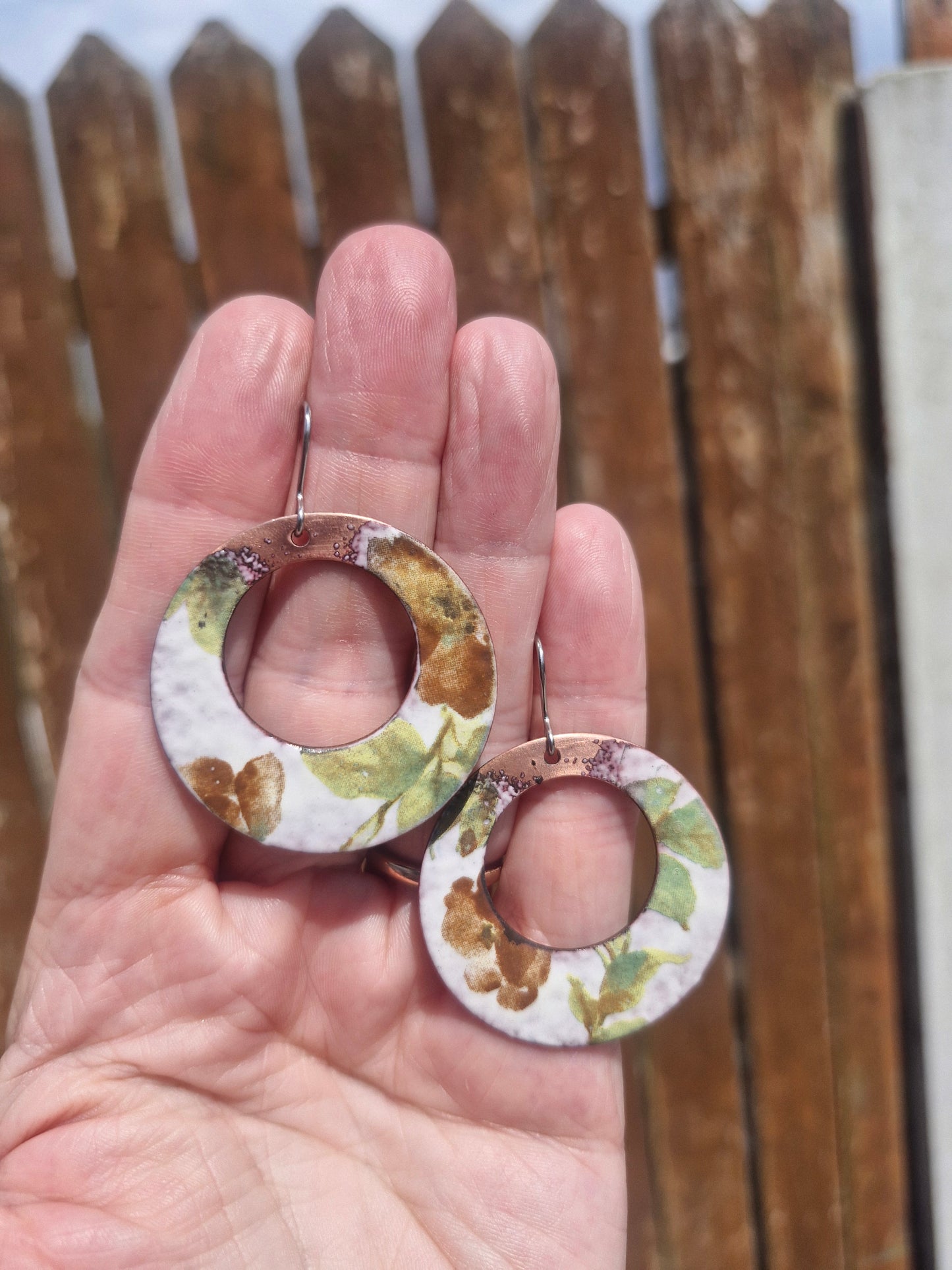 Antique Flowers |Green| Copper | Enamel  | Handmade in Ireland